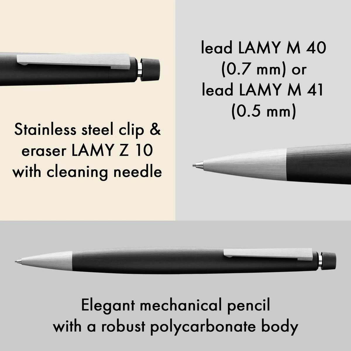 LAMY 2000 Mechanical Pencil – Black | 0.7 mm HB Lead