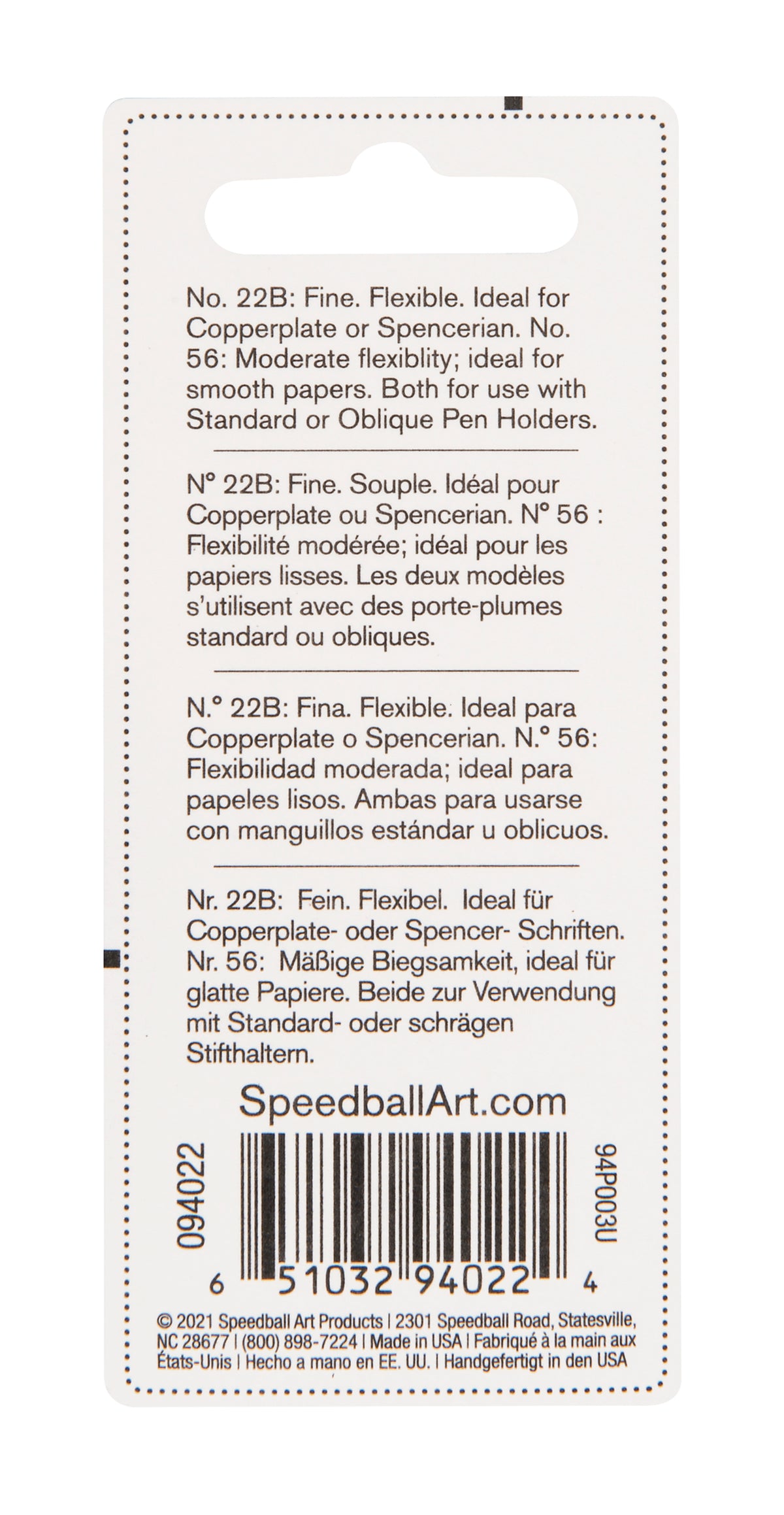 Speedball #22B and #56 Pen Nibs, Card of 2