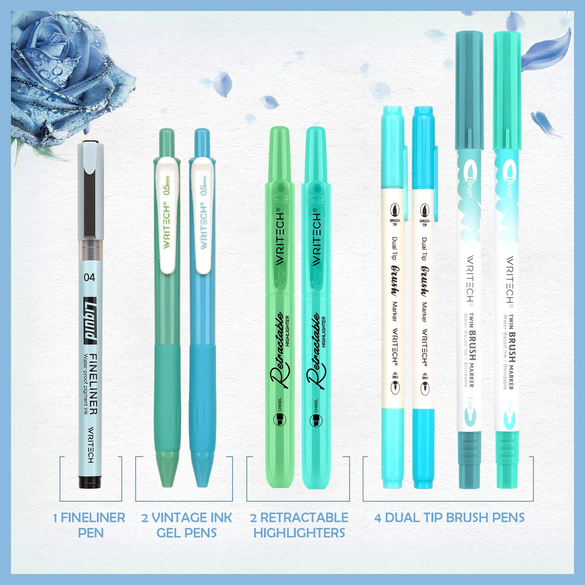 Writech 9-Piece Colour Coded Journal Kit – Blue & Green