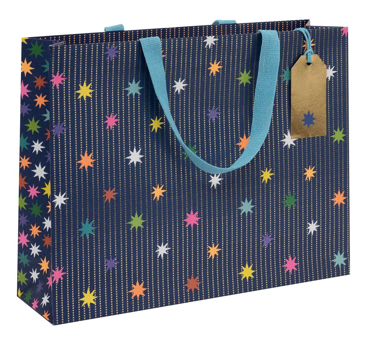 Star Garland Navy Large Landscape Gift Bag by Paper Salad