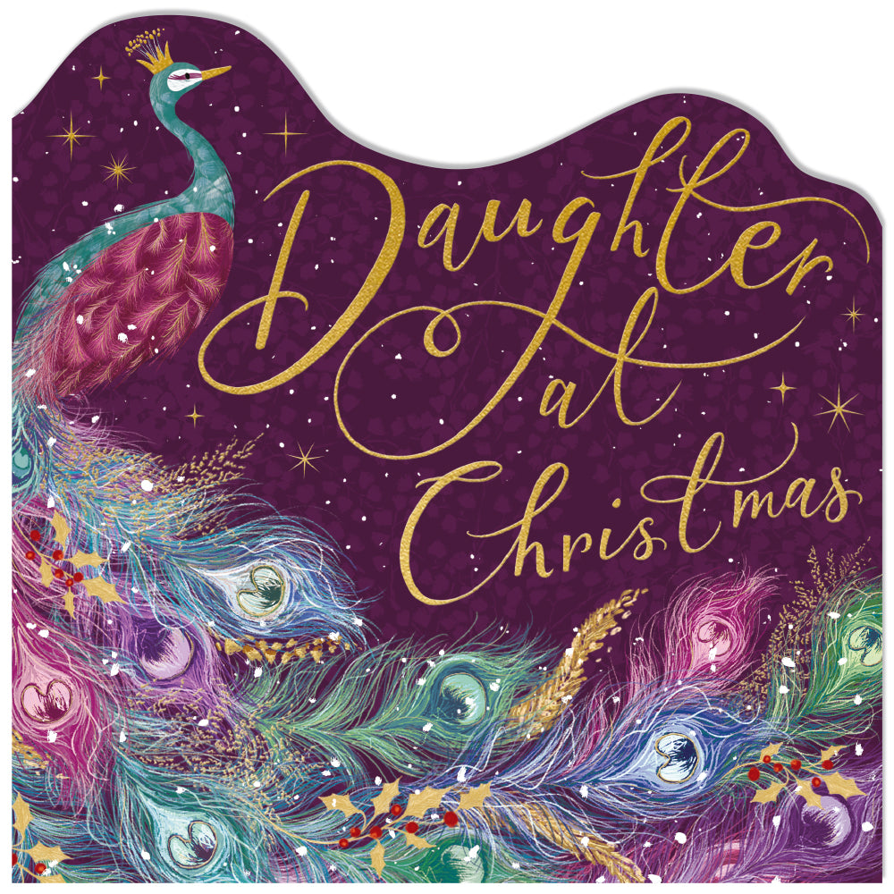 Daughter at Christmas Peacock Die-Cut Christmas Card