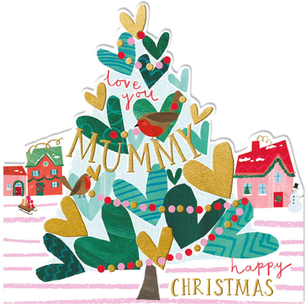 Love You Mummy Heart Tree Die-Cut Christmas Card