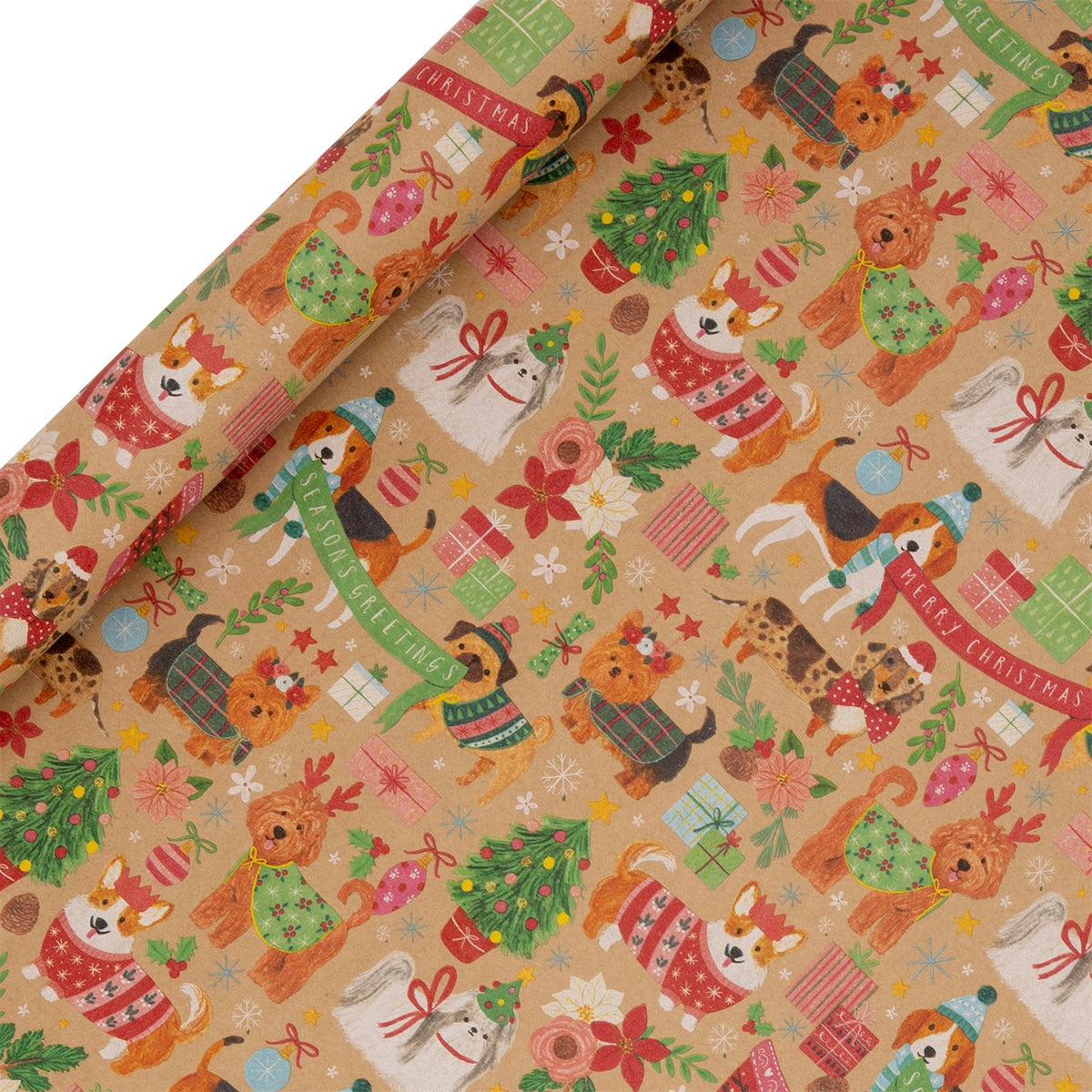 Santa Paws Kraft Wrapping Paper Roll (3m)