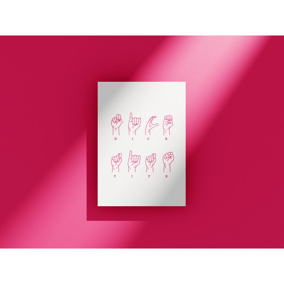 Two Finger Salute ASL Nice T*ts Greetings Card by Heyyy