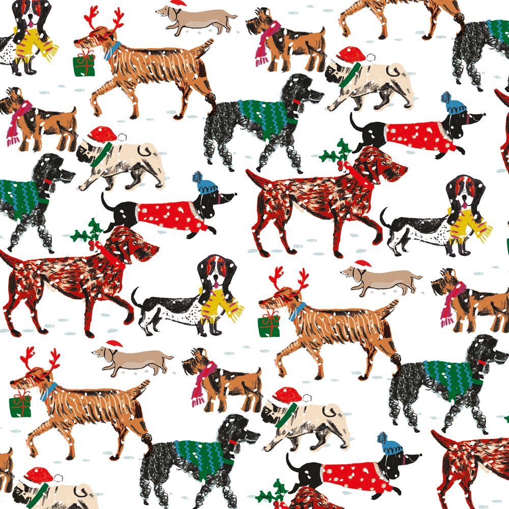 Louise Cunningham Winter Walkies Christmas Gift Wrap Sheet