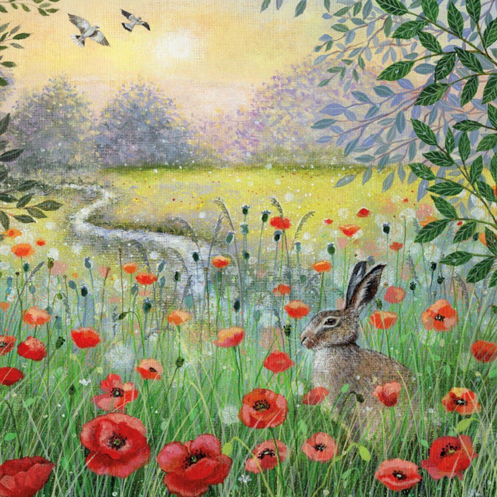 Lucy Grossmith Hare and Poppies Art Card