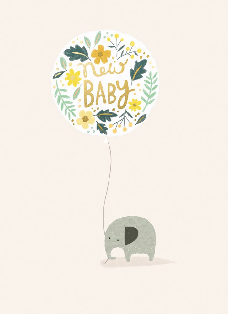 Charlotte Pepper Baby Elephant with Balloon New Baby Congratulations Card