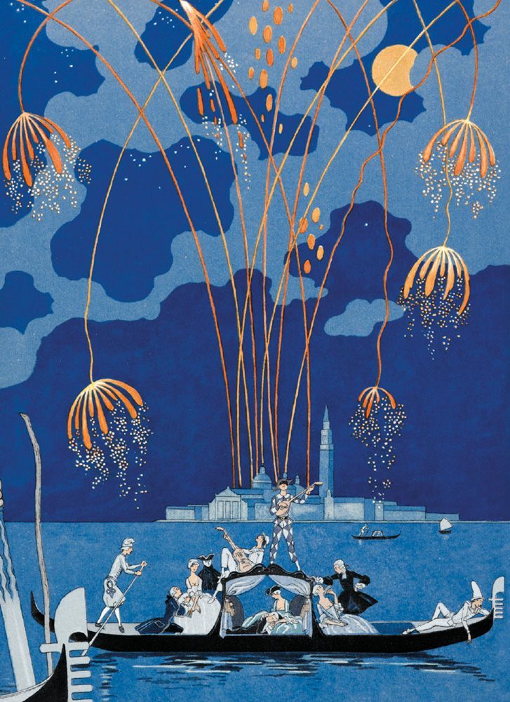George Barbier Fireworks in Venice Art Card