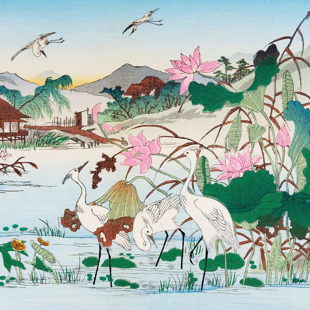 Shiba Rinsai Egrets and Lotuses Art Card