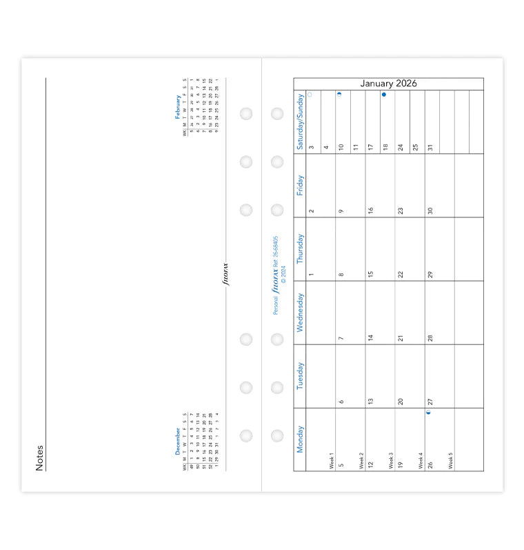 Month on One Page 2026 Diary Refill | Personal Size