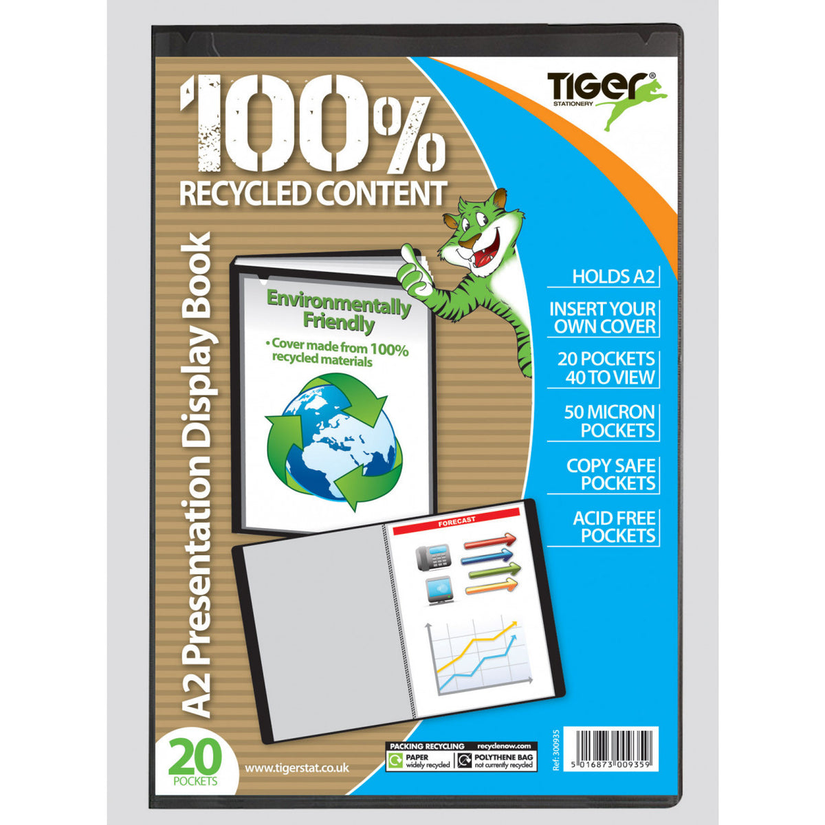Tiger A2 20-Pocket Presentation Display Book – Black
