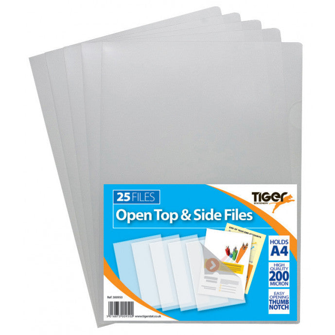 Tiger A4 Open Top & Side Clear Pockets – Pack of 25