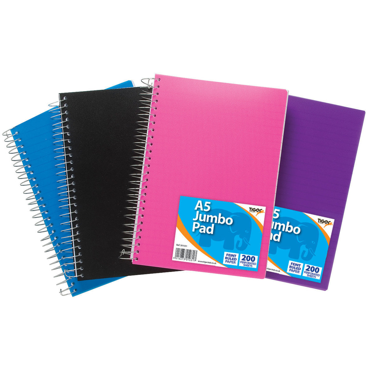 Tiger A5 Jumbo Spiral Notebook – 200 Sheets, Feint Ruled