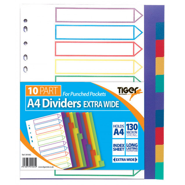 Tiger A4 Extra Wide 10-Part Polypropylene Dividers