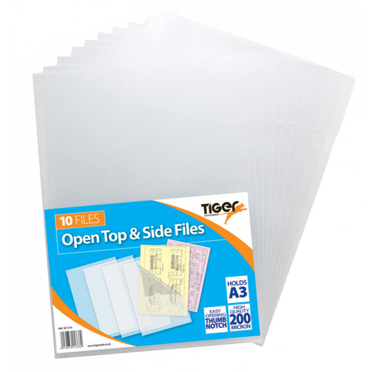 Tiger A3 Open Top and Side Punched Pockets – Pack of 10