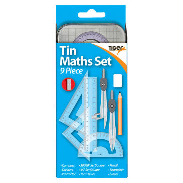 Tiger 9 Piece Maths Set in Metal Tin