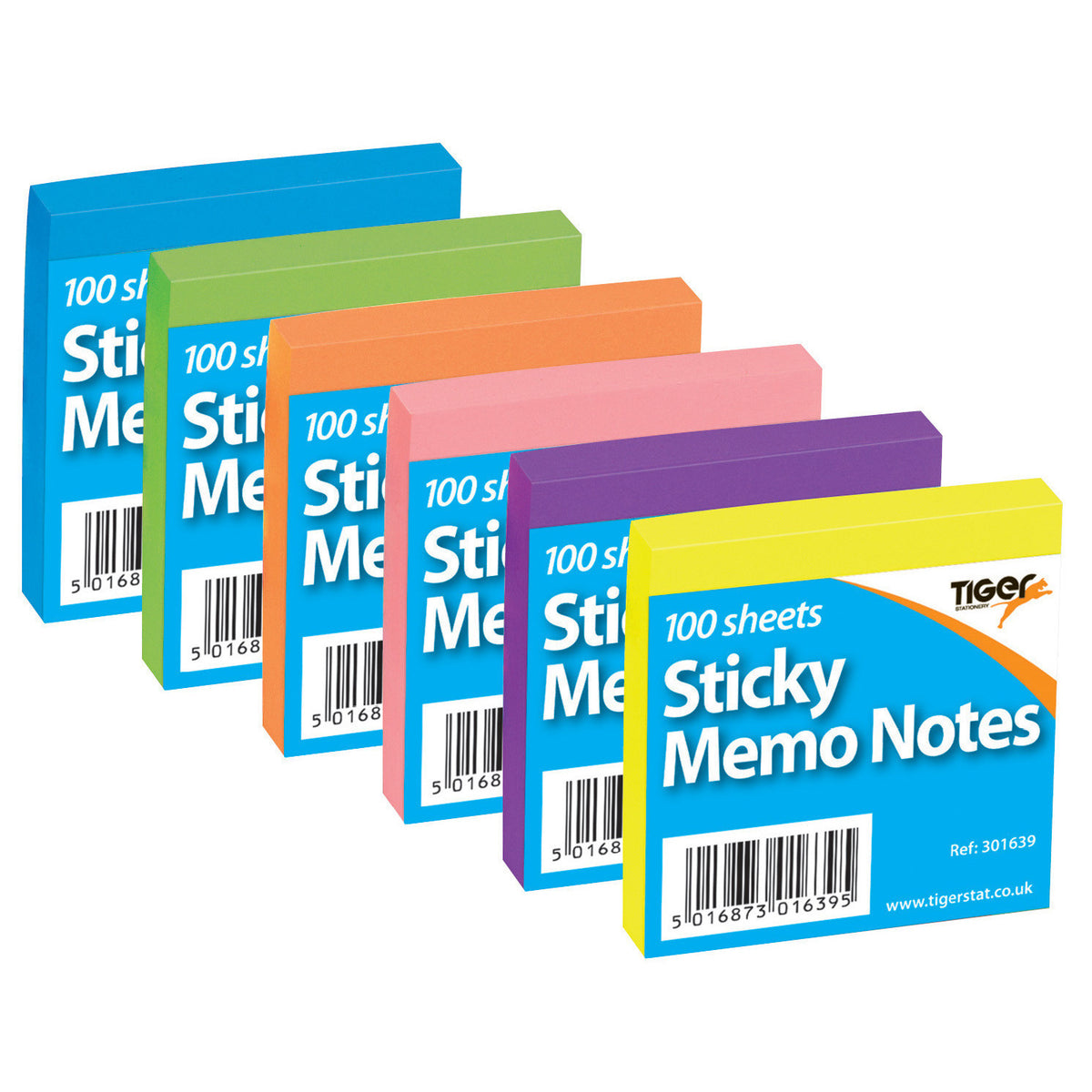Tiger Bright Sticky Memo Notes 75 x 75mm – 100 Sheets, Assorted Colours