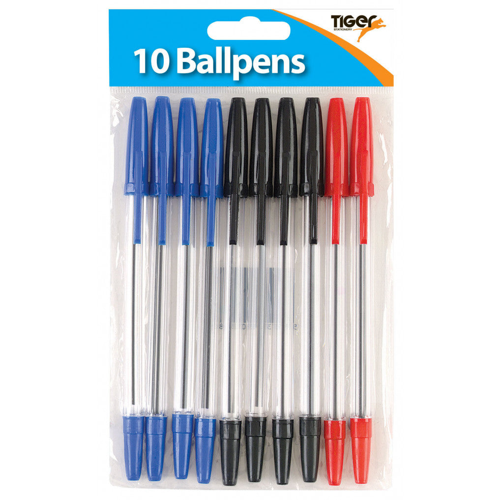 Tiger Ballpoint Pens – Pack of 10, Assorted Colours