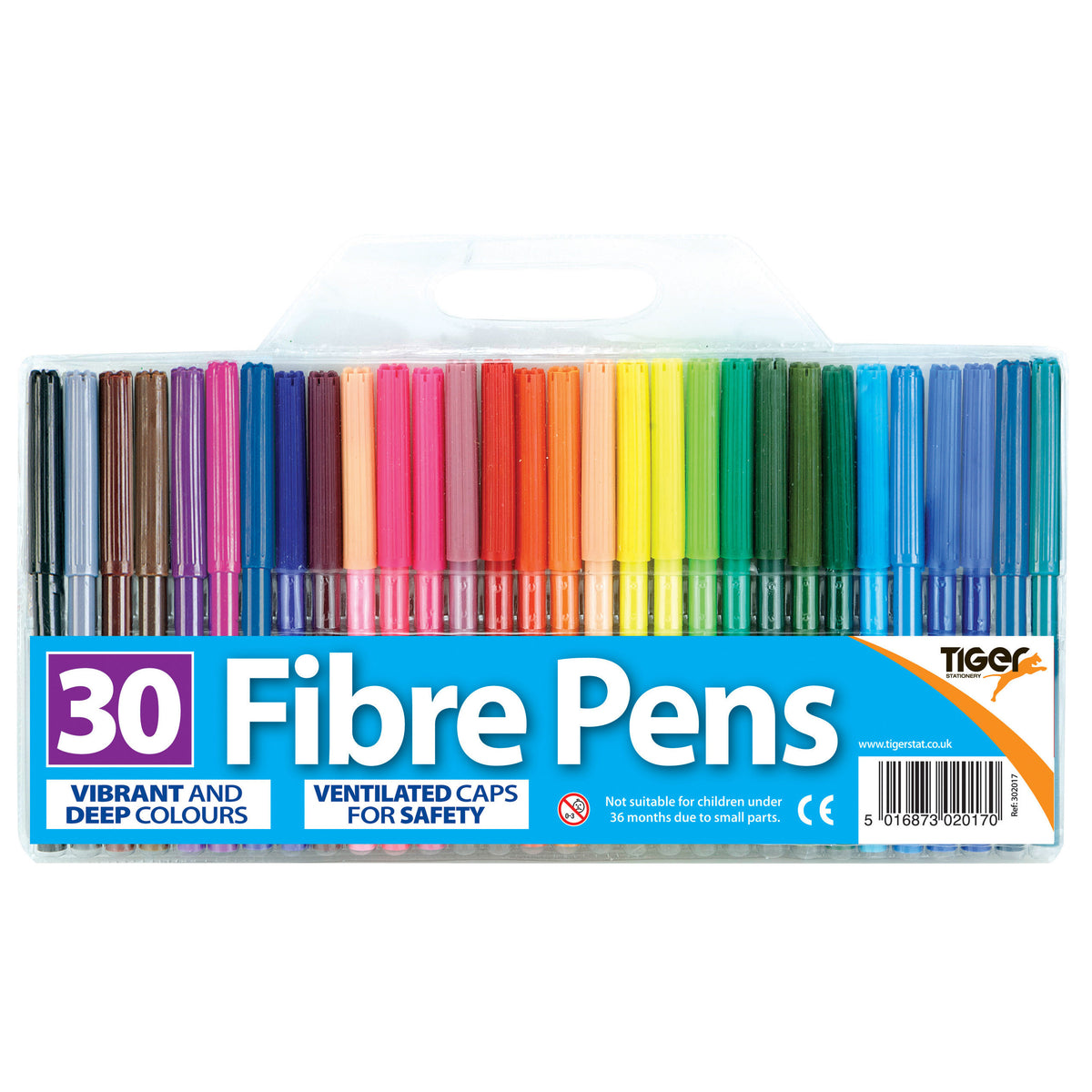 Tiger Fibre Tip Pens – Wallet of 30, Assorted Colours