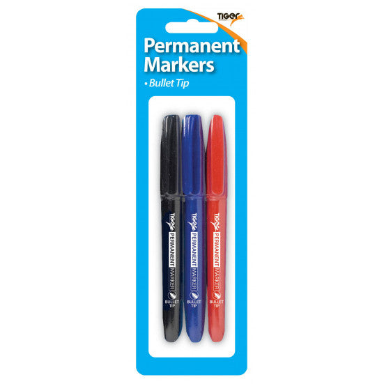 Tiger Bullet Tip 2mm Permanent Markers – Pack of 3