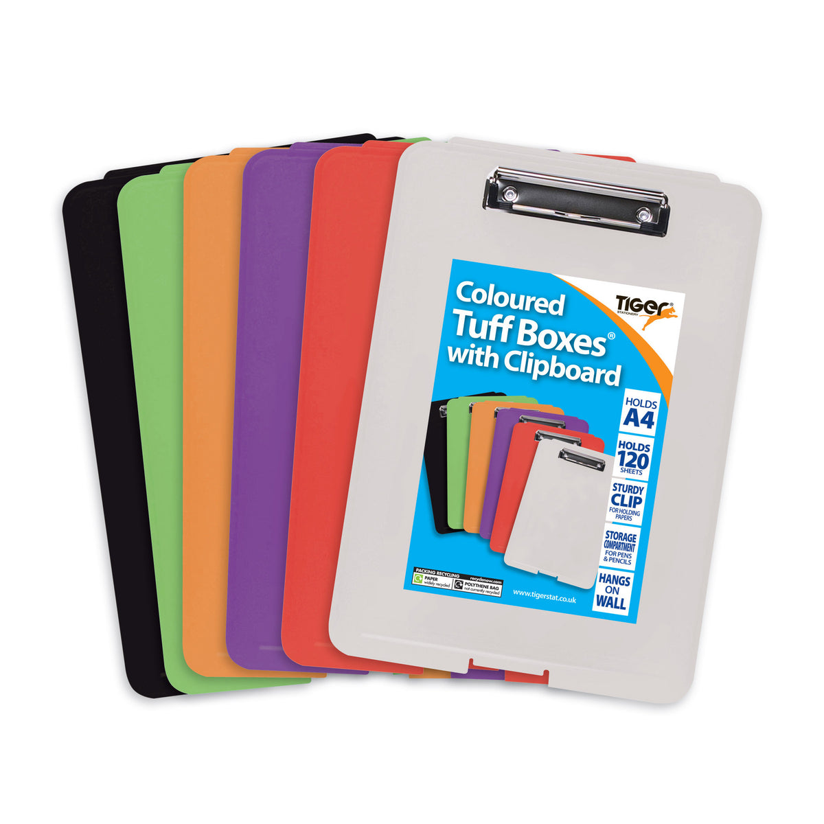 Tiger A4 Tuff Box with Clipboard – Assorted Transparent Colours