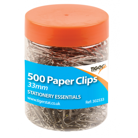 Tiger Essentials Paper Clips 33mm – Tub of 500