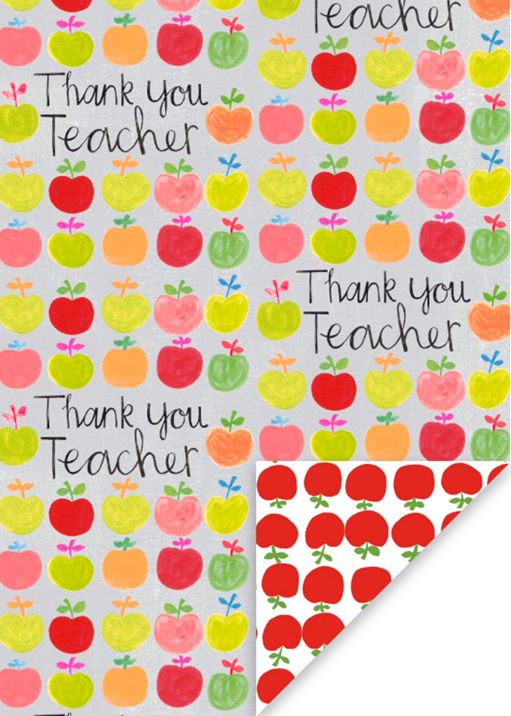Thank You Teacher Apples Wrapping Paper Sheet by Paper Salad