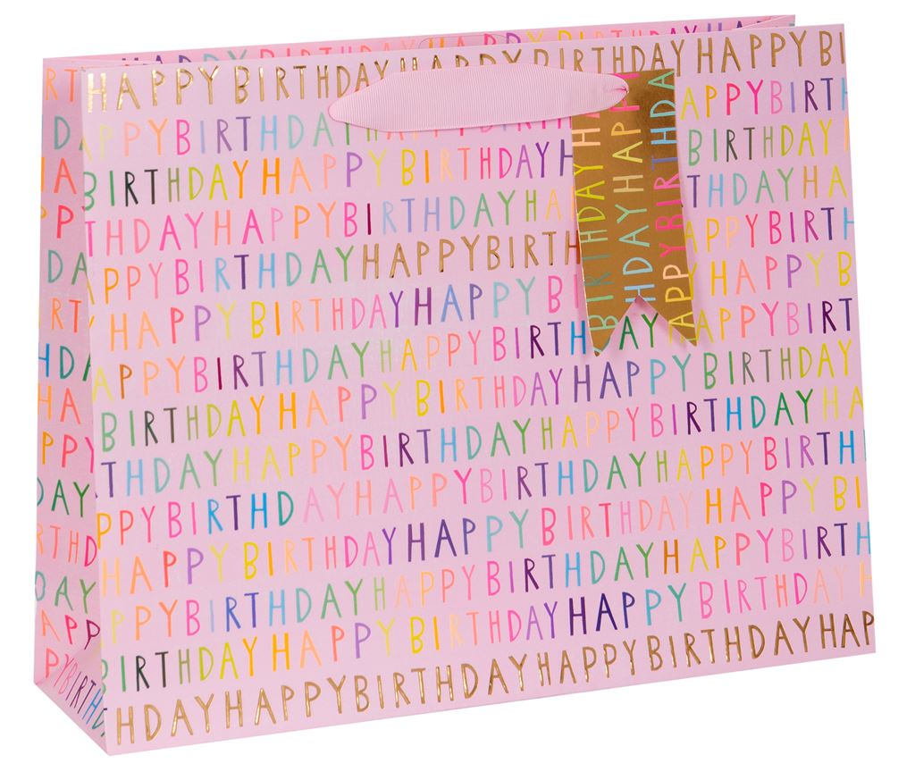 Happy Birthday Pink Large Landscape Gift Bag by Paper Salad