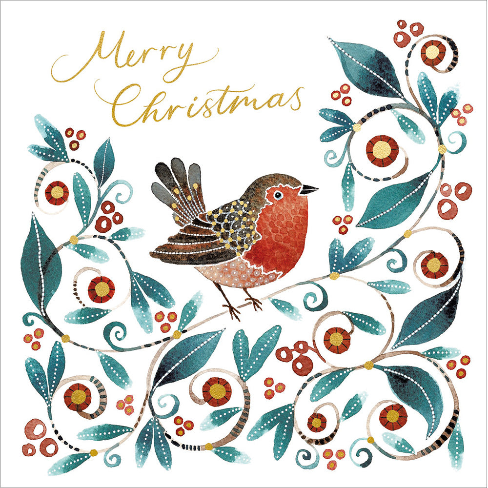 Festive Robin Luxury Greetings Card Box | 8 Cards & Envelopes