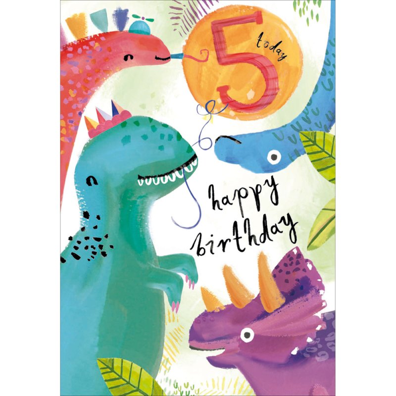 Dinosaur Party 5th Birthday Card
