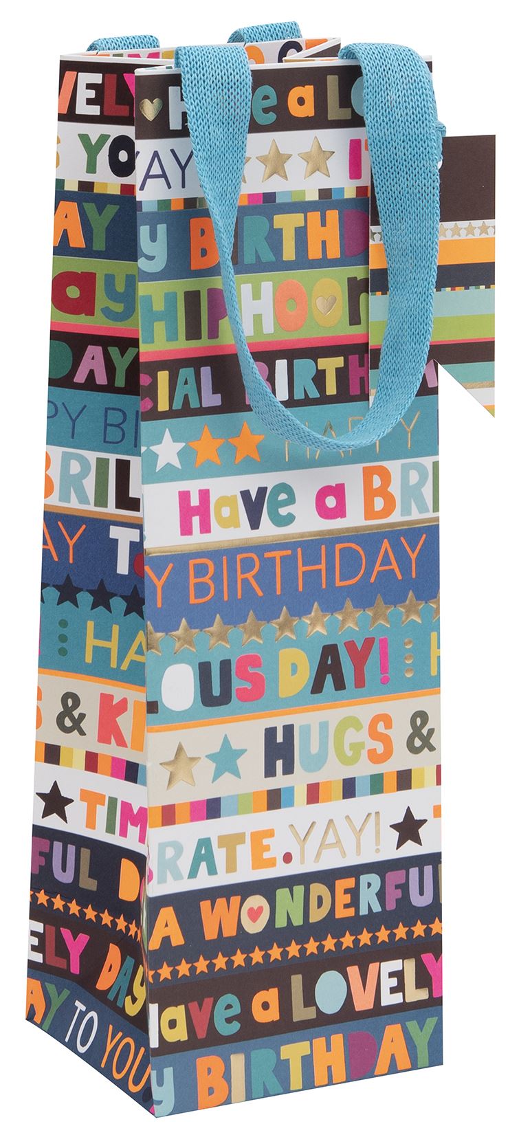 Birthday Stripe Blues Bottle Gift Bag by Paper Salad