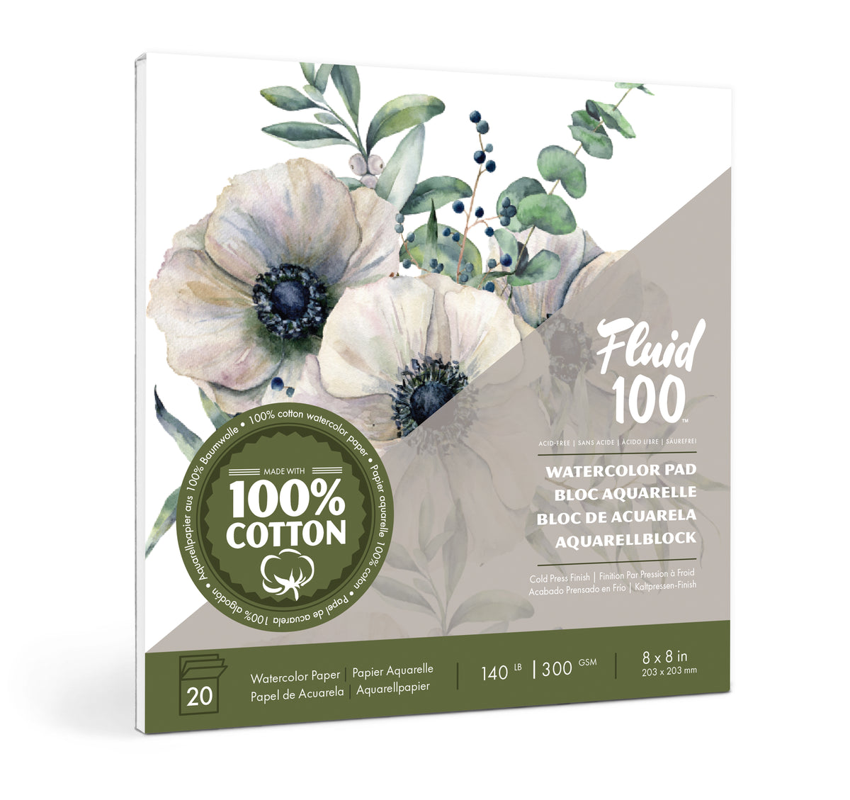 Fluid 100 Cold Pressed Watercolour Pad 8 x 8in (20.3 x 20.3cm)