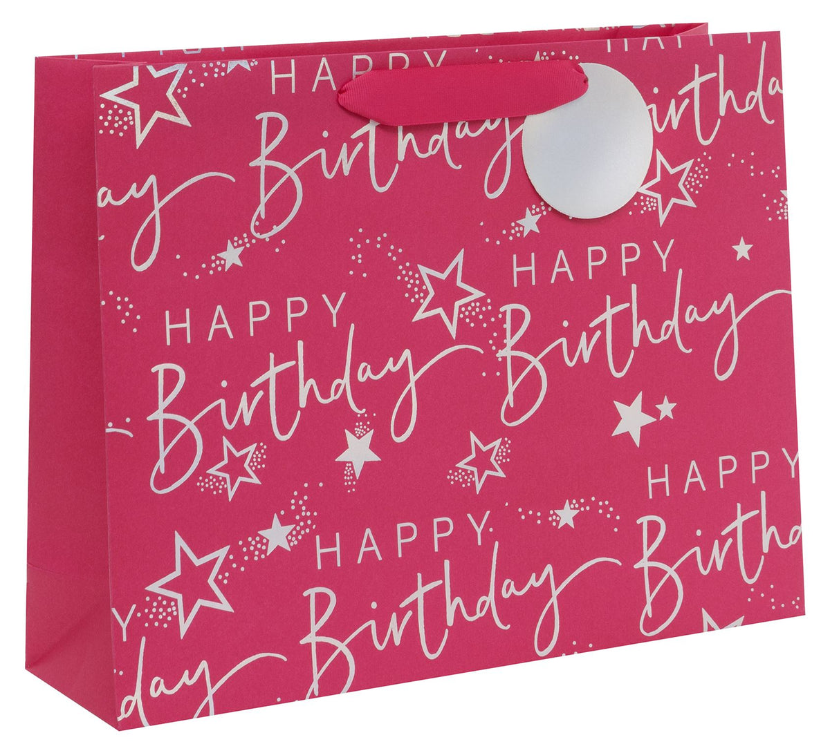 Happy Birthday Script Pink Large Landscape Gift Bag