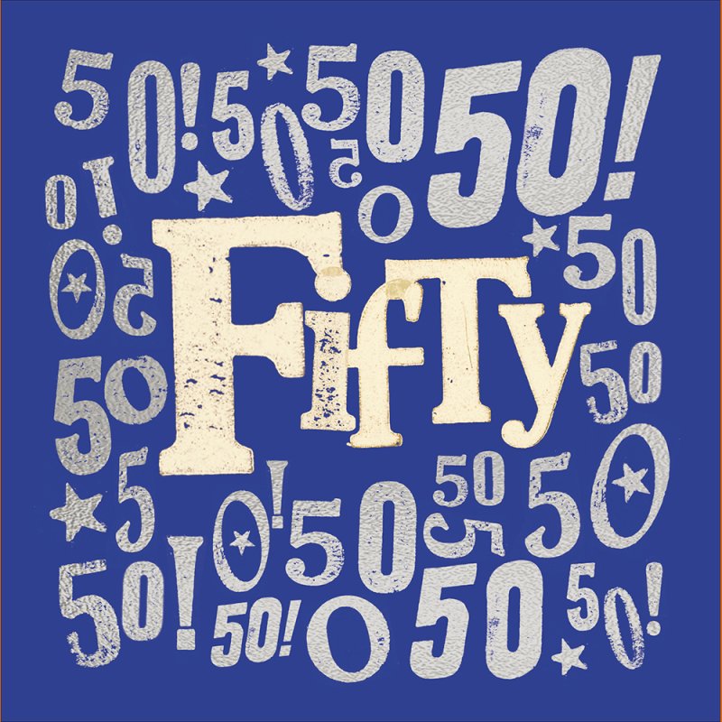 Fab 50 Silver Foil Typographic Birthday Card