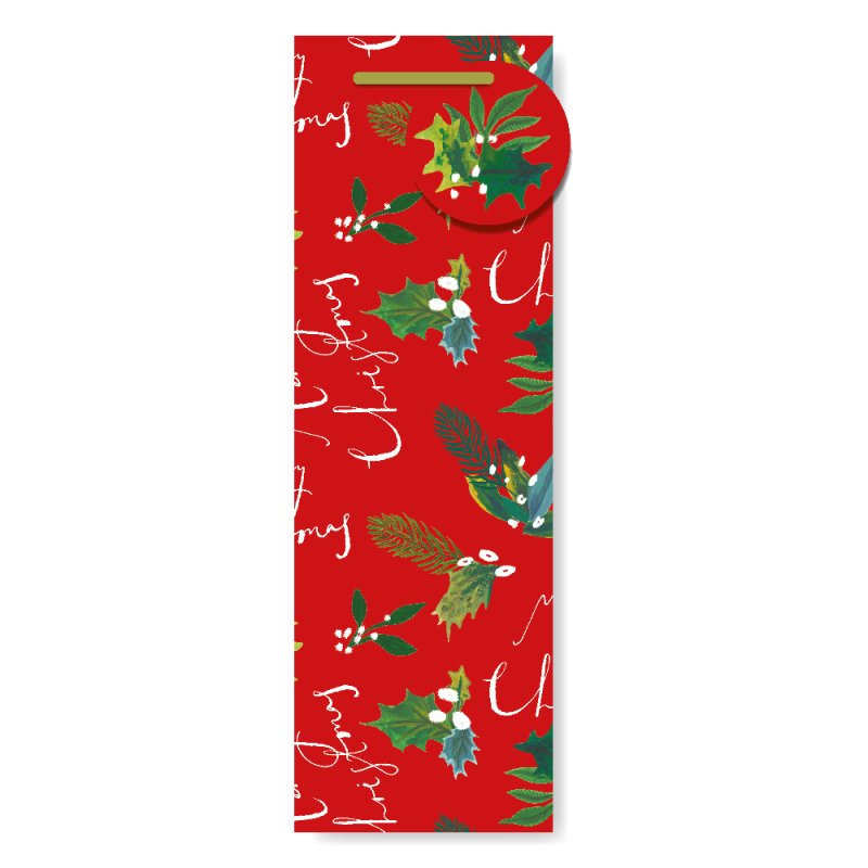 Spruce Red Holly Script Bottle Gift Bag