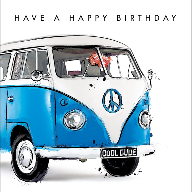 Blue Camper Van Birthday Card