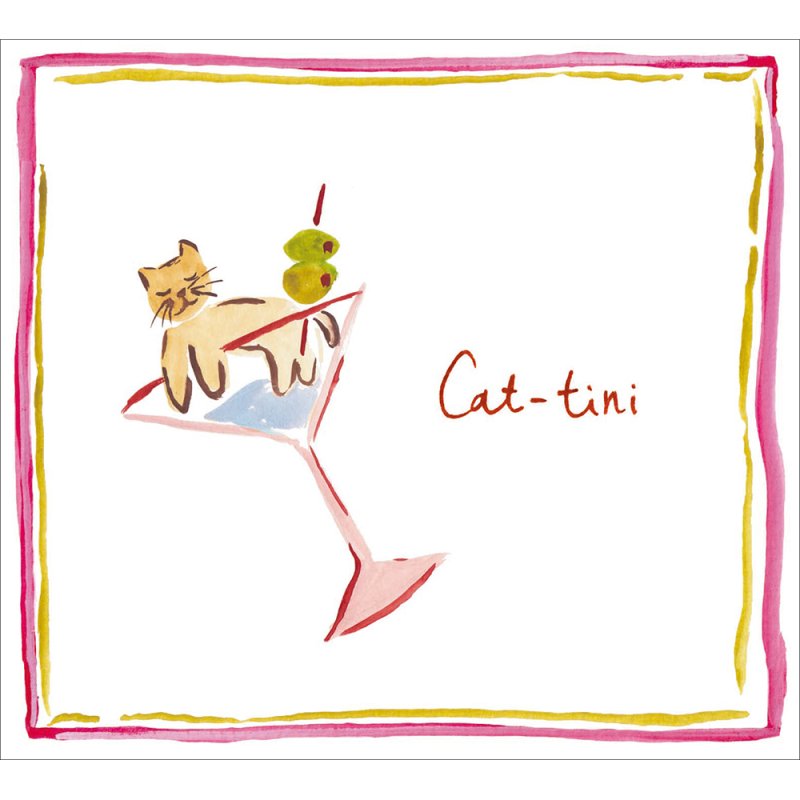 Ofelia Botella Cat-tini Cocktail Blank Greetings Card