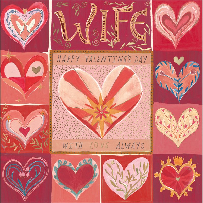 With My Love Patchwork Hearts Valentine's Card for Wife