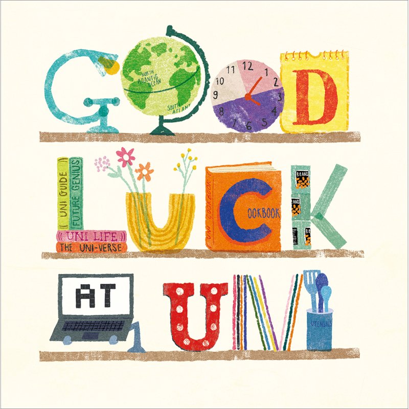 Uni Room Bookshelf Good Luck at University Card