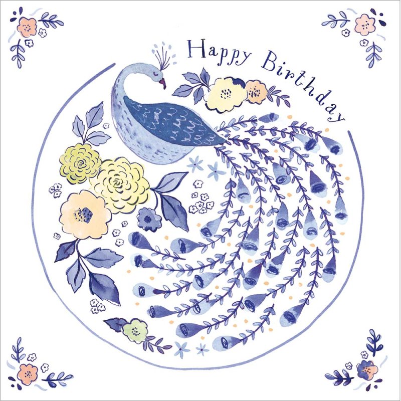 National Trust Indigo Garden Floral Majesty Peacock Birthday Card