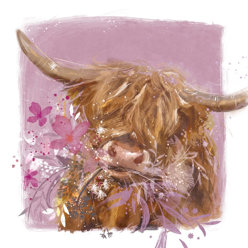 Highland Cow by Charlotte Oakley – 12-inch Square Art Print
