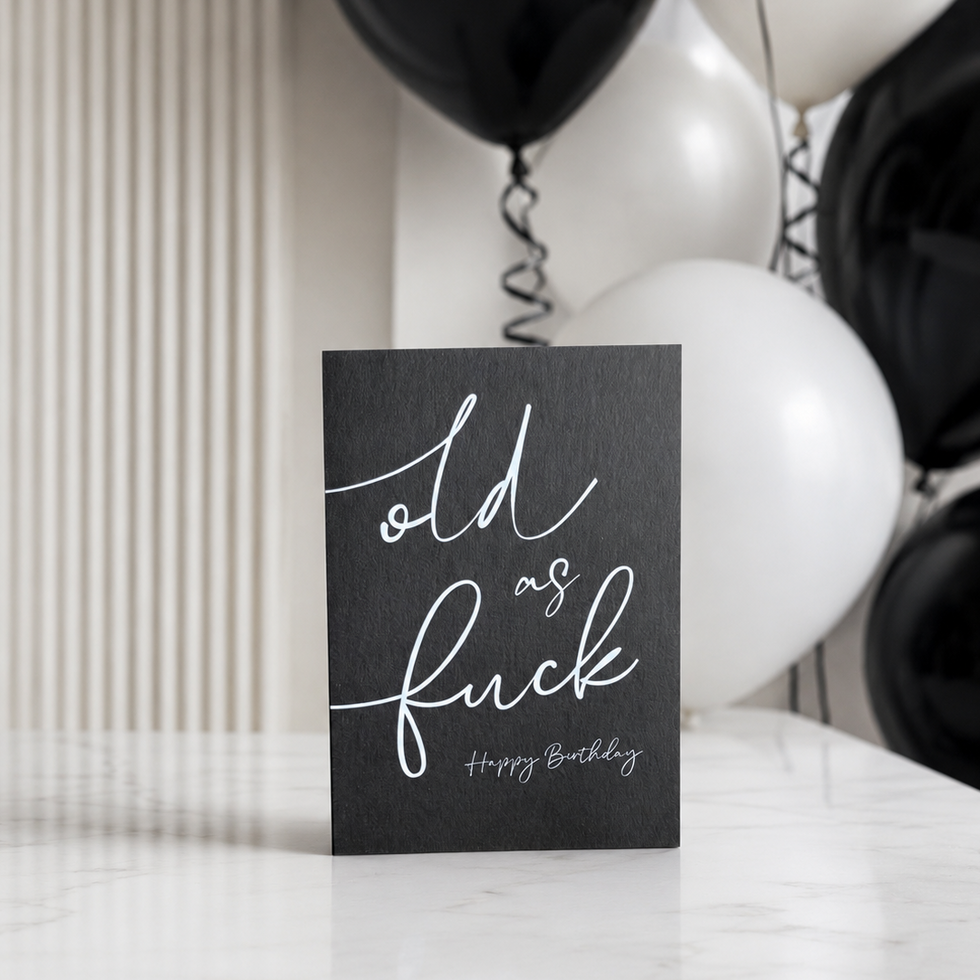 Dancing In The Rain Old As F*ck Script Birthday Card by Heyyy