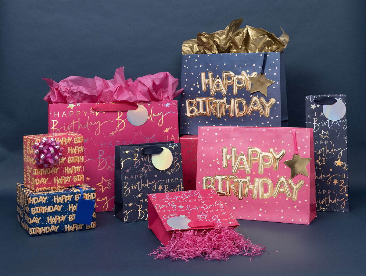 Helium Happy Birthday Blue Gift Bag – side view
