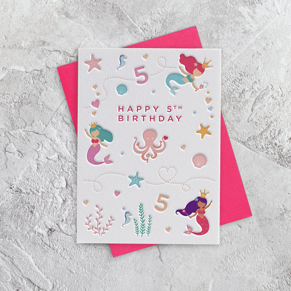 I'mPressed Mini Milestones Age 5 Mermaids Birthday Card by Heyyy