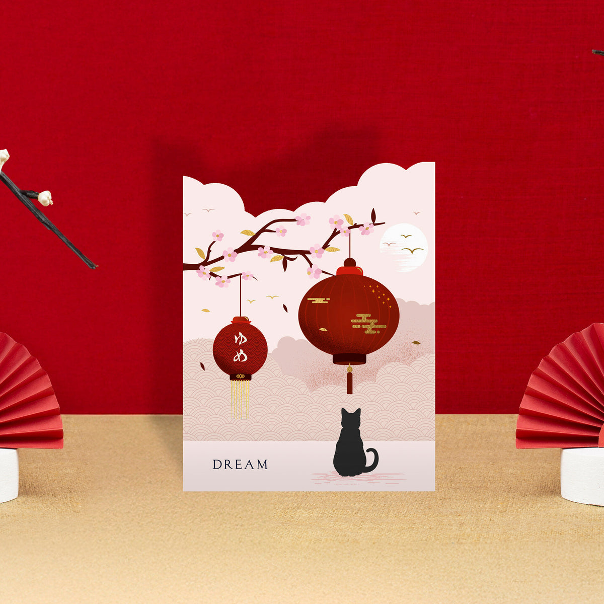 Shapes of Kirinuki Minis - Dream Cat Lantern Greetings Card