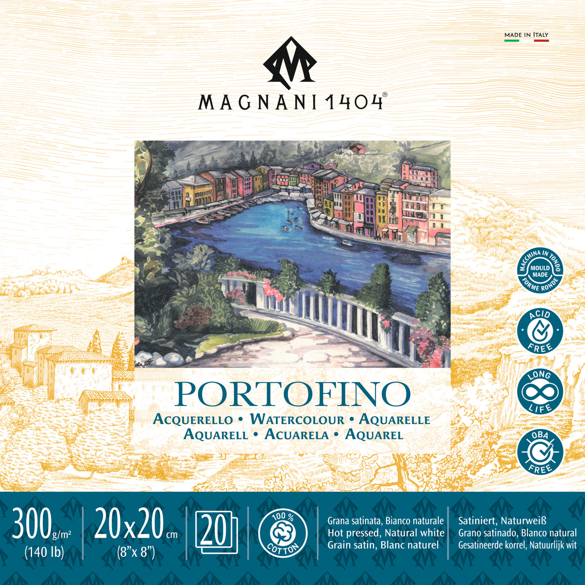Magnani 1404 Portofino Hot Pressed Watercolour Pad 300gsm – 20 x 20cm