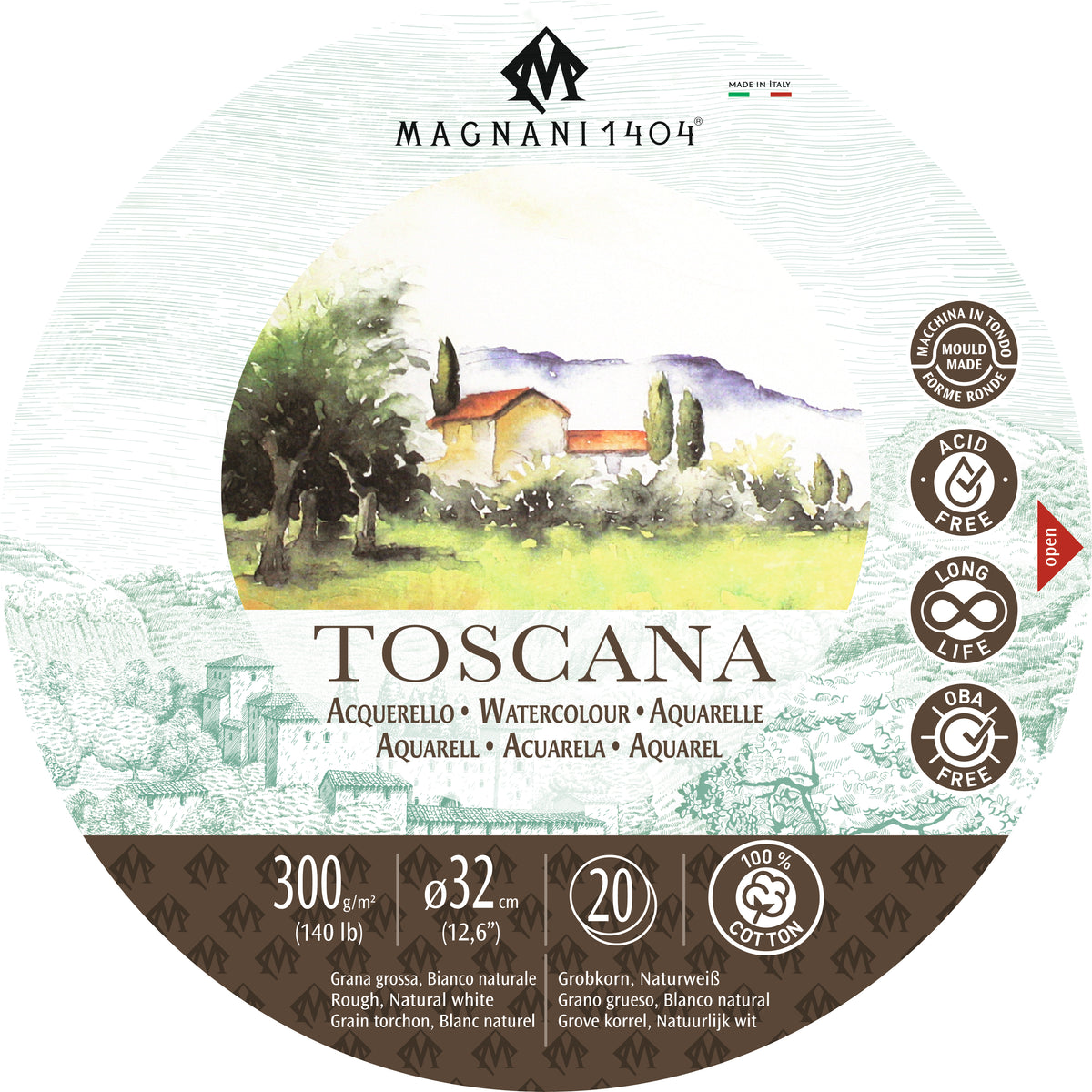 Magnani 1404 Toscana Rough Watercolour Round Block 300gsm – 32cm Diameter
