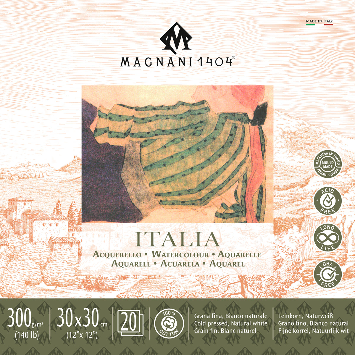 Magnani 1404 Italia Cold Pressed Watercolour Pad 300gsm – 30 x 30cm