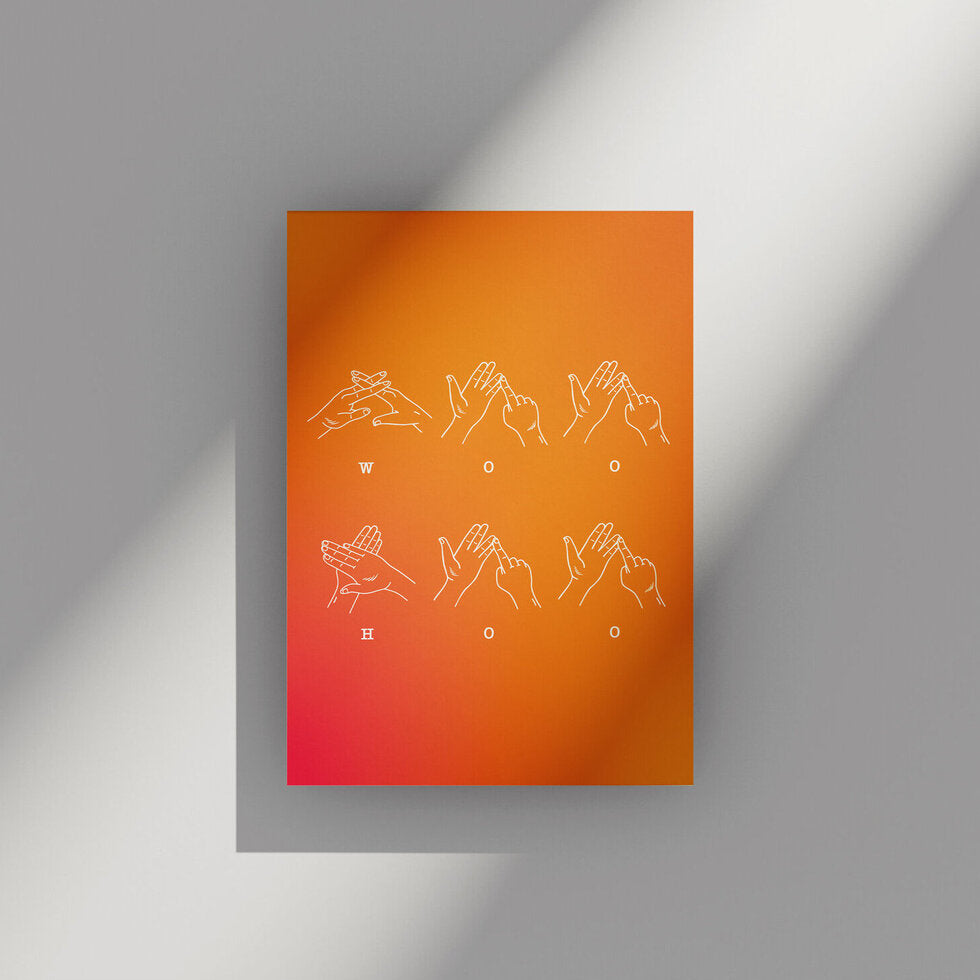 Two Finger Salute BSL Woo Hoo Greetings Card by Heyyy
