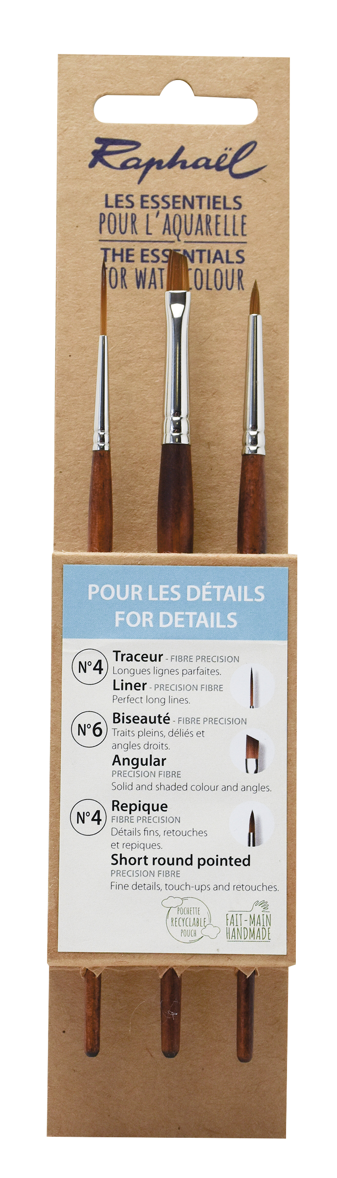 Raphaël Green Brush Set – Detail, 3 Short-Handled Brushes